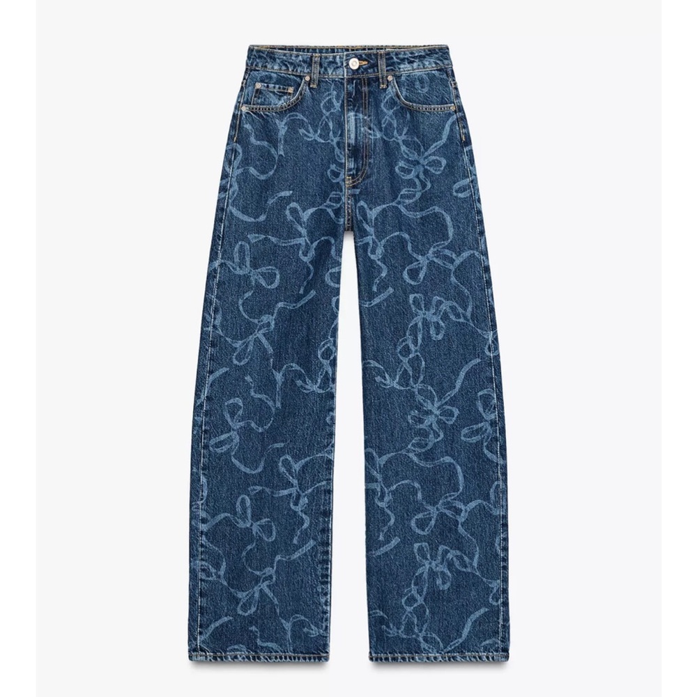 Blue Zara Bow Print Jeans